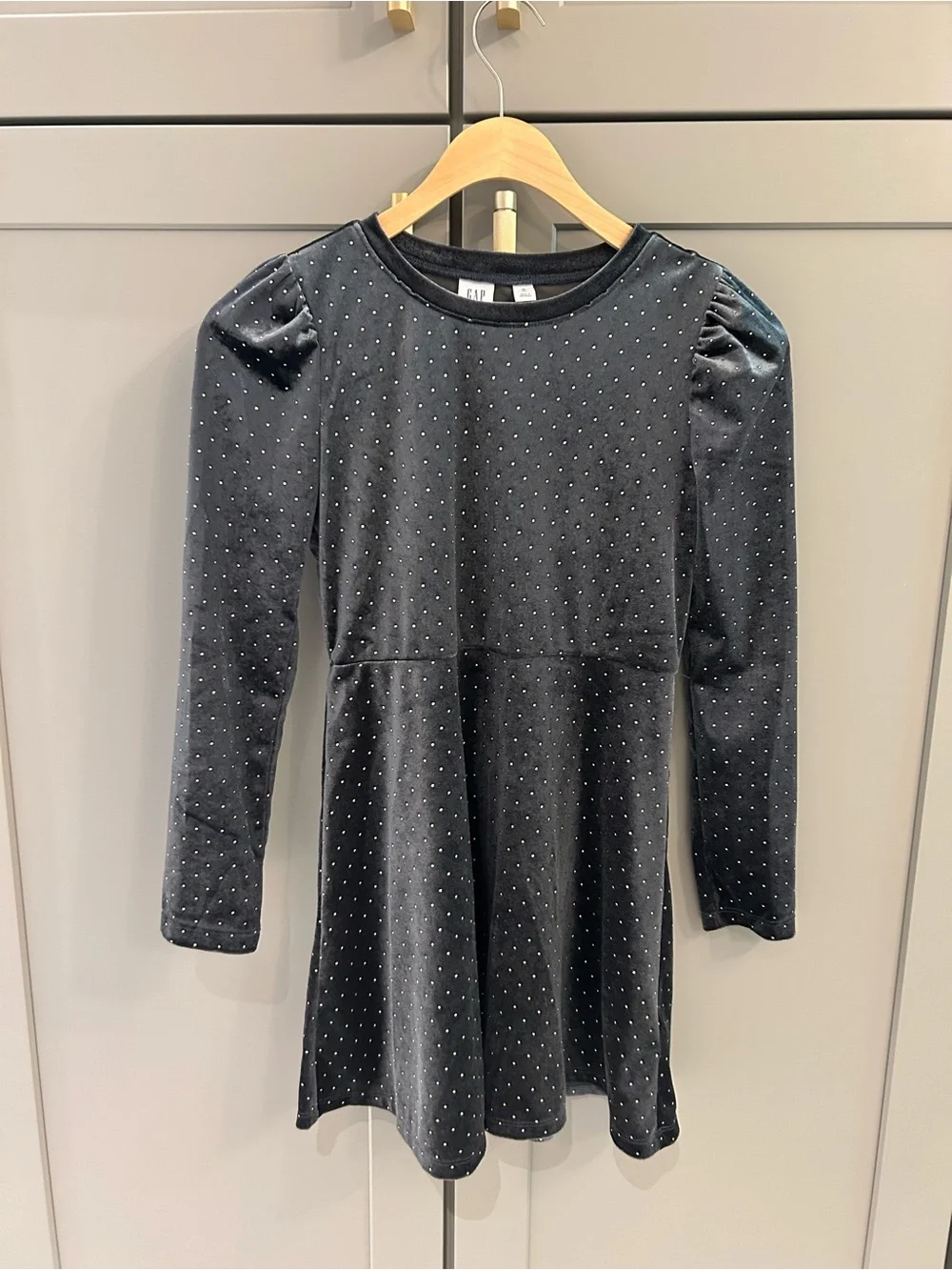 🩶 NWT! Gap Kids Dark Gray Velvet Studded Long Sleeve Skater Dress